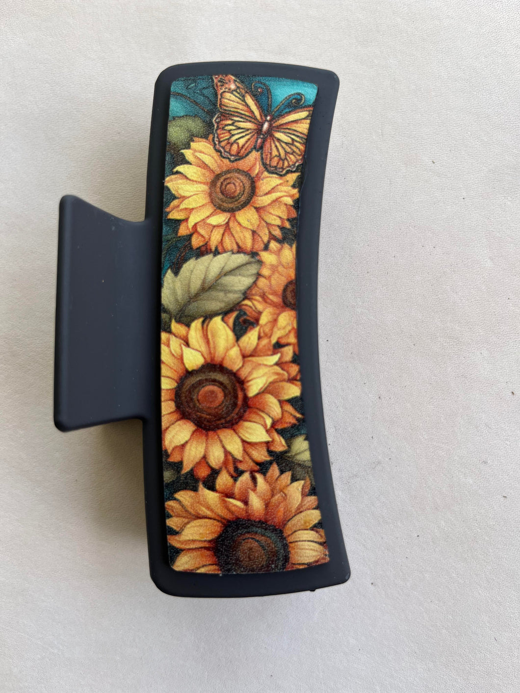 Butterfly Sunflowers Printed Leather For Hair Clip