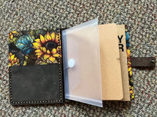 Load image into Gallery viewer, Brown Sunflower Wood and Leather Planner
