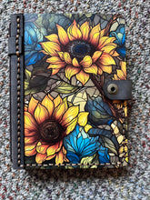 Load image into Gallery viewer, Brown Sunflower Wood and Leather Planner
