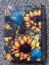 Load image into Gallery viewer, Brown Sunflower Wood and Leather Planner
