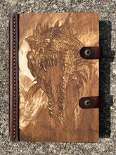 Load image into Gallery viewer, Wood and Leather Journal - Fire Breathing Dragon
