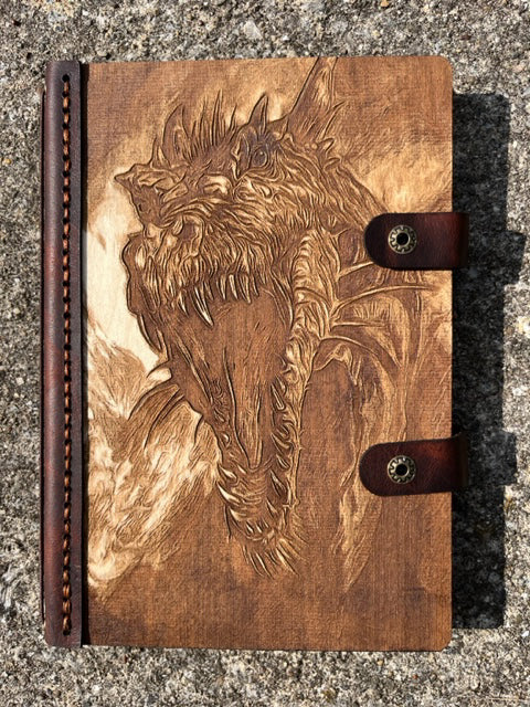 Wood and Leather Journal - Fire Breathing Dragon