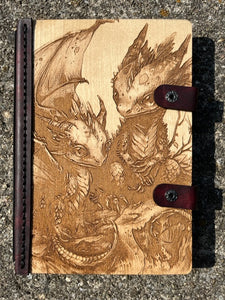 Wood and Leather Journal - Baby Dragons (Option 2)