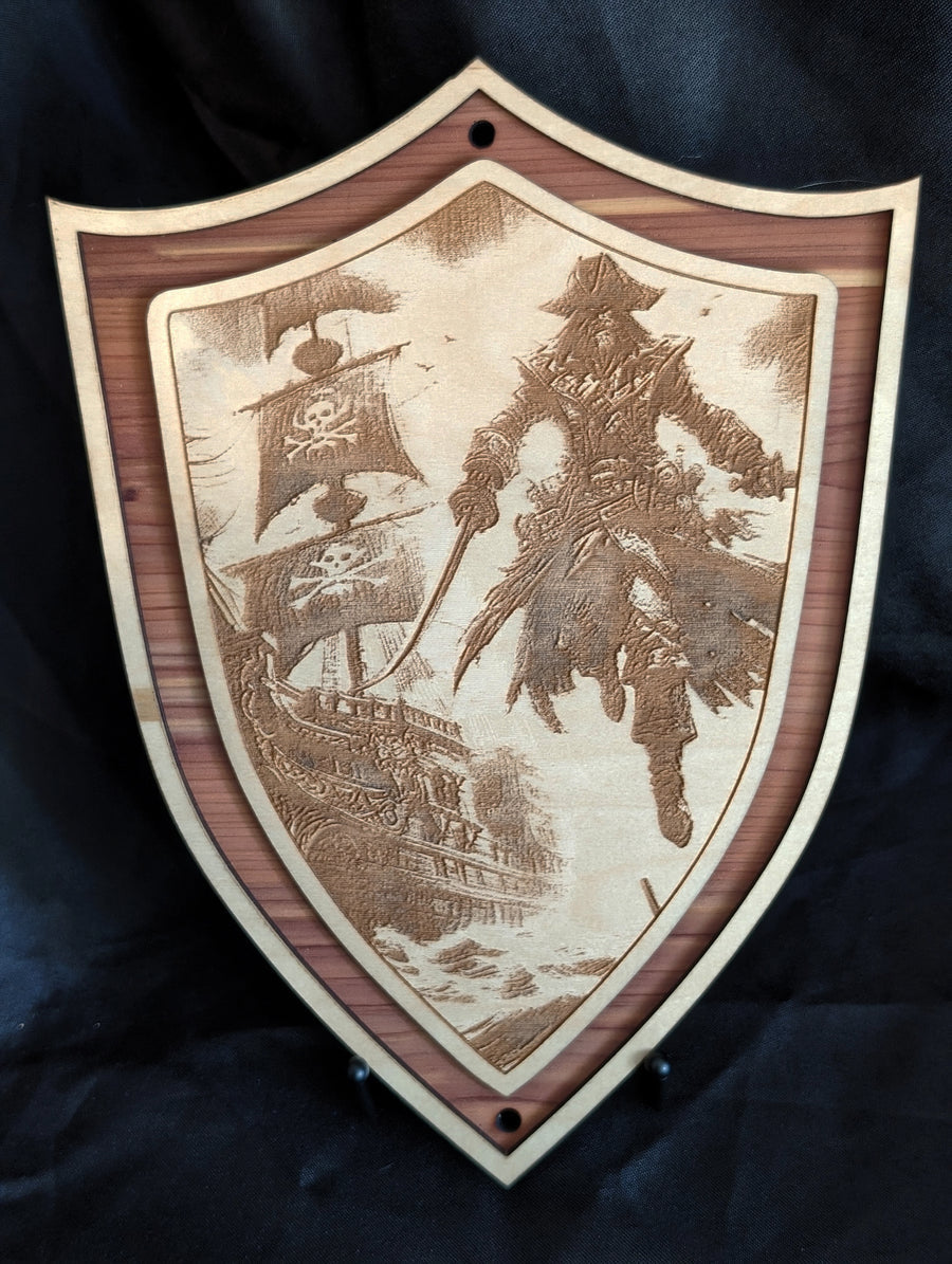 Large Wood Fantasy Shield - Flying Pirate