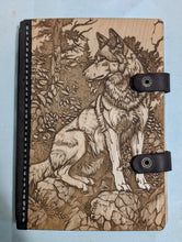 Load image into Gallery viewer, Wood and Leather Journal - Wolf in Nature
