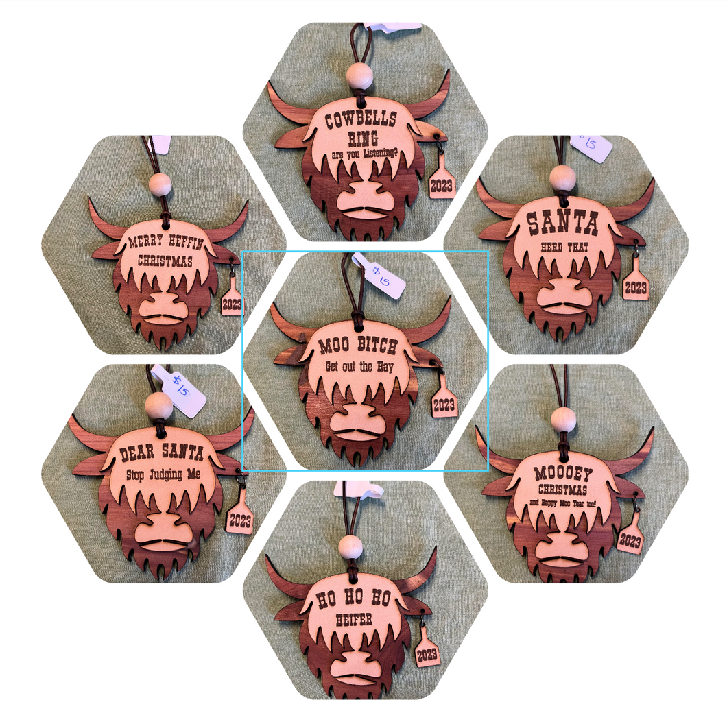 8 Highland Cow Ornament Design Bundle