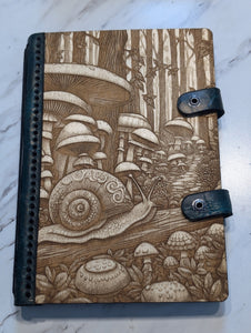 Wood and Leather Journal - Snail in Mushroom Forest