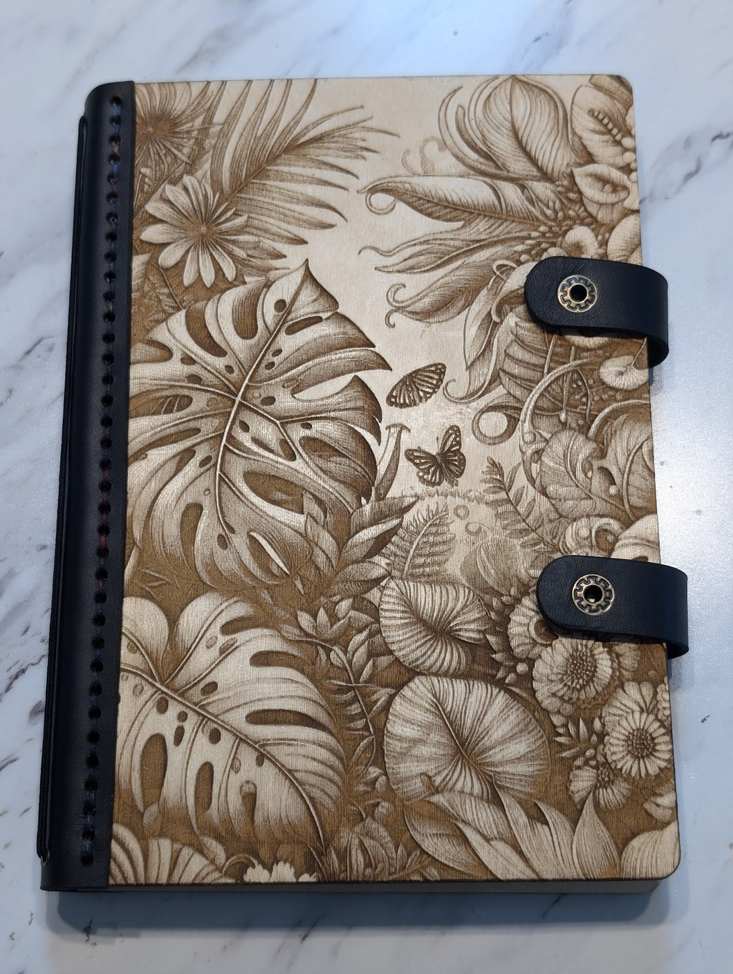 Wood and Leather - Monstera and Butterflies