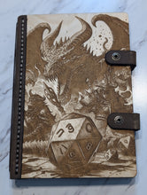 Load image into Gallery viewer, Wood and Leather Journal - D20 Dragon
