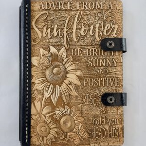 Advice from a Sunflower engraved wooden notebook cover