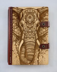 Elephant of the Lotus engraved wooden notebook cover