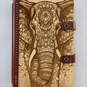 Elephant of the Lotus engraved wooden notebook cover