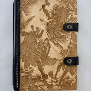 Forge of Legends engraved wooden notebook cover