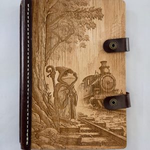 Frogmage & the Railway engraved wood notebook cover