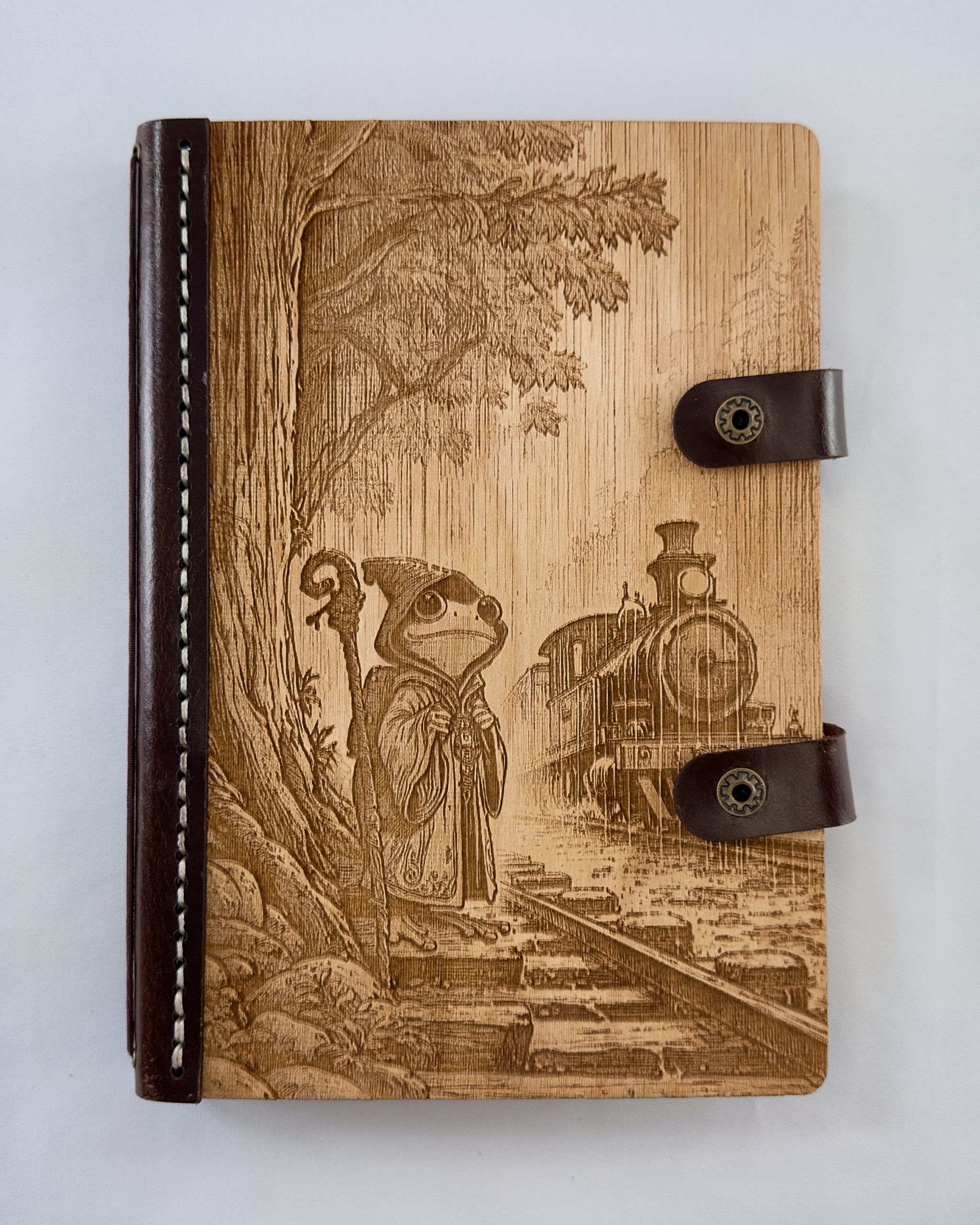 Frogmage & the Railway Frogmage & the Railway engraved wood notebook cover