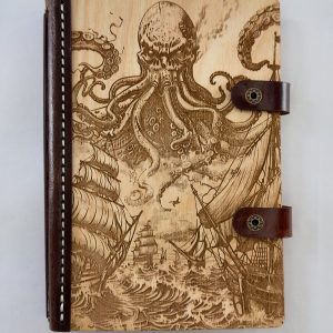 Cthulu's Rise engraved wooden notebook cover