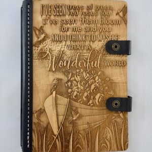 Harmonies of Nature engraved wooden notebook cover