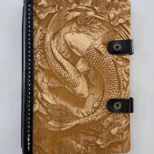 Koi Harmony engraved wooden notebook cover