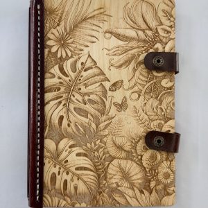 Monstera Moonlight wood engraved notebook cover