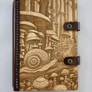 Mushroom Meander engraved wooden notebook cover