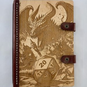 Nat 20 Victory or Doom engraved wooden notebook cover