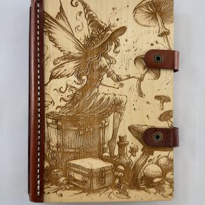 Potion Makers Perch engraved wooden notebook cover