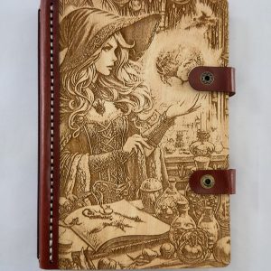 Runes & Resonance engraved wooden notebook cover