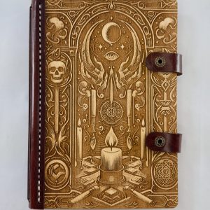 The Grimoire of Light engraved wood notebook cover