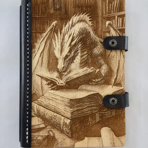 Dragon Scholar engraved wooden notebook cover