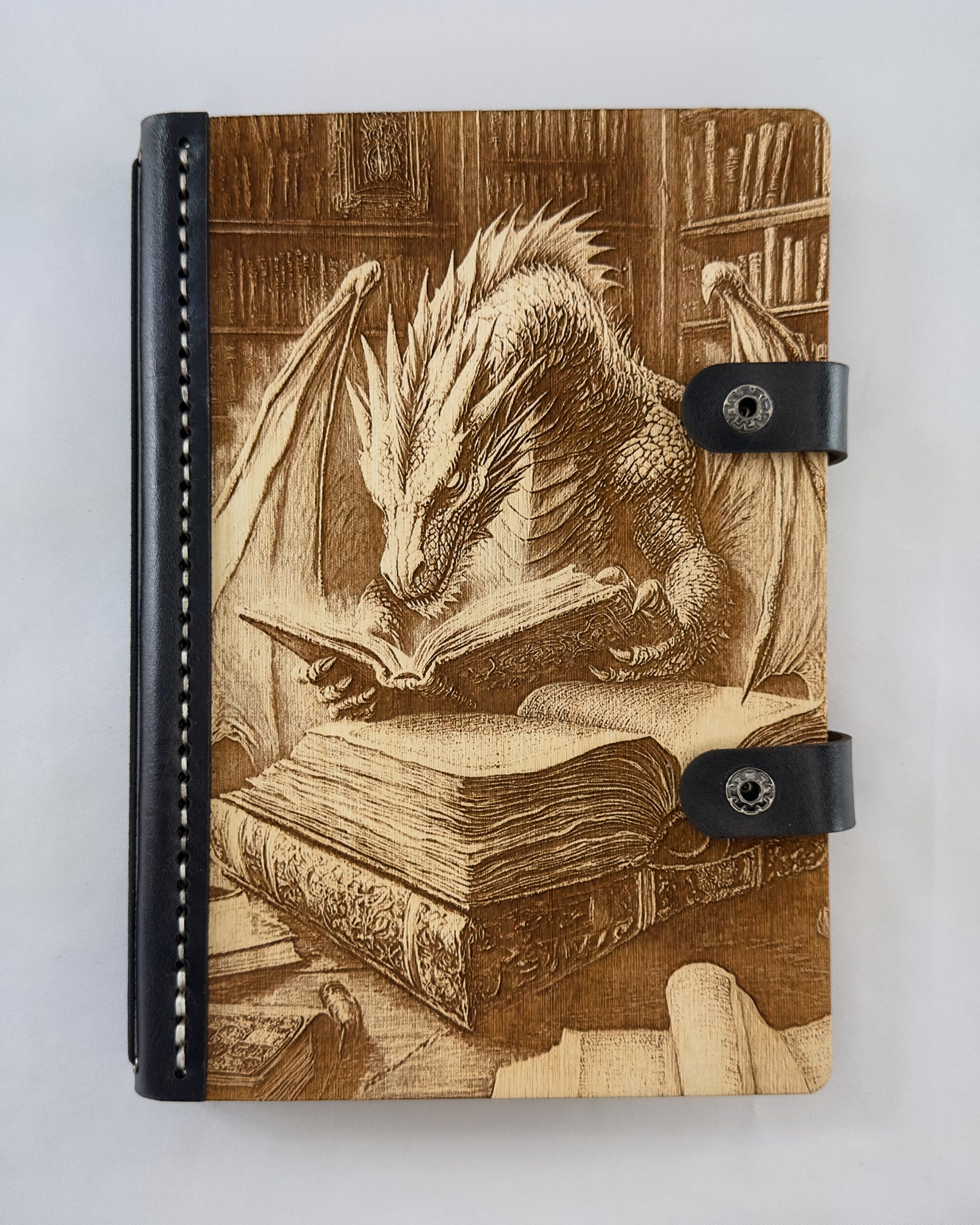 Dragon Scholar Dragon Scholar engraved wooden notebook cover