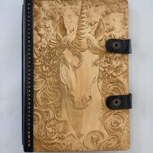 Unicornia engraved wooden notebook cover