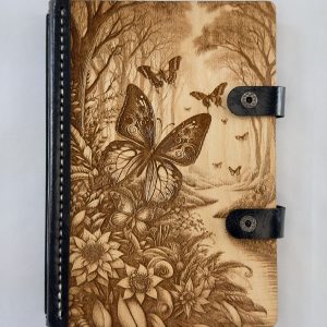 Whispers of Wings engraved wooden notebook cover