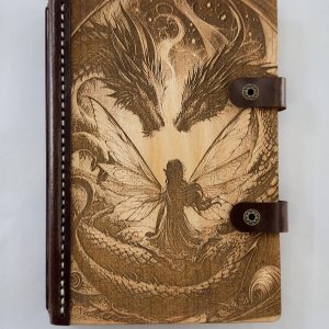 Whispers of the Winged engraved wooden notebook cover