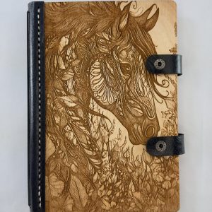 Wildflower Stallion engraved wooden notebook cover