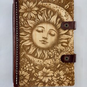 Dance of Dawn engraved wooden notebook cover
